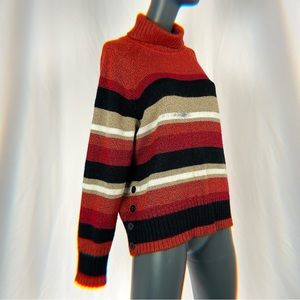 Y2K Multi Colorblock Striped Button Turtleneck Sweater